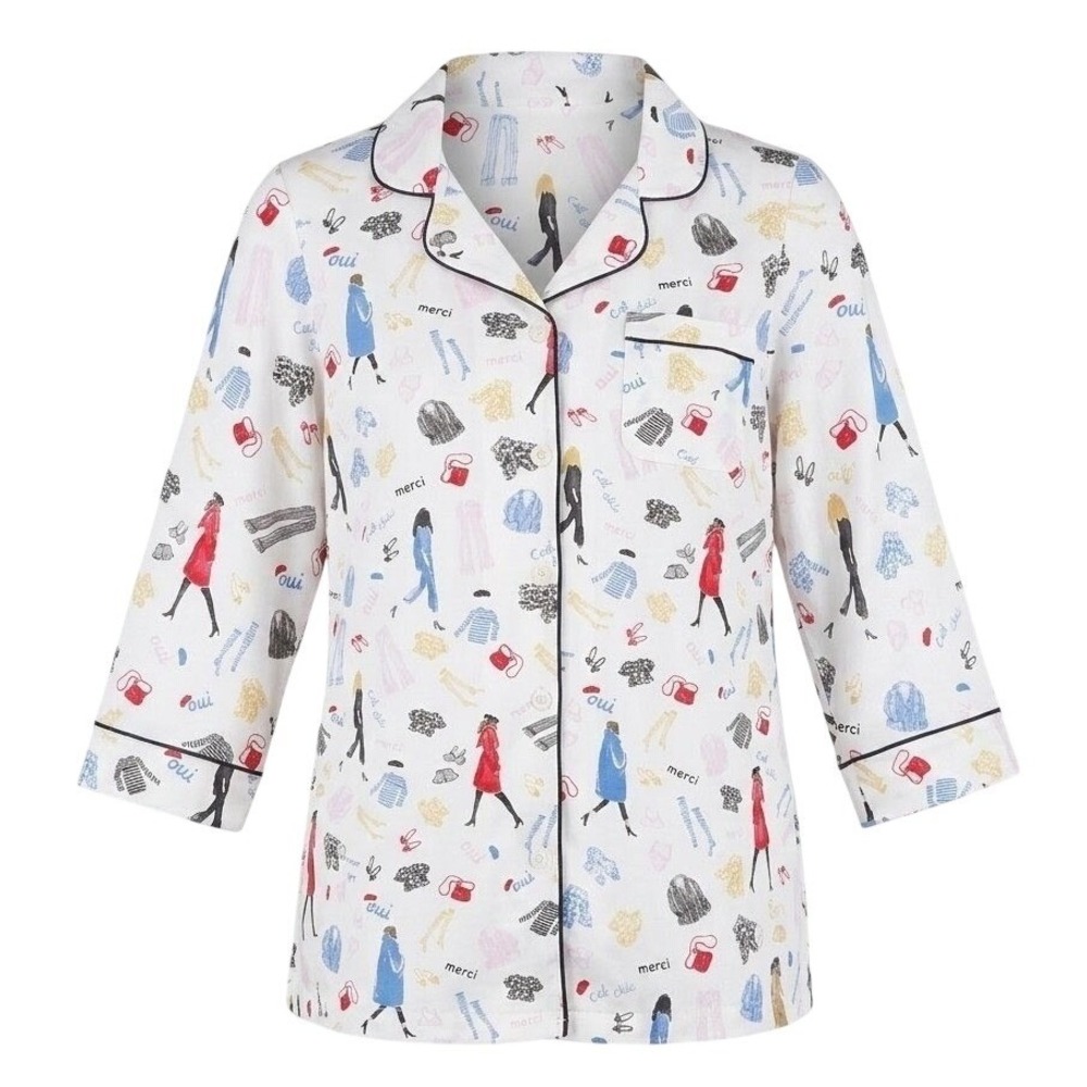 NWT BedHead PJs Pajama Top Multi Cotton Stretch Jersey Parisian French Fashion M
